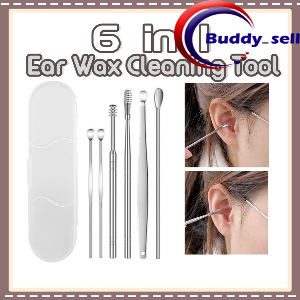 Stainless Steel 6 in 1 Ear Wax Remover Earpick Set Portable Wax Pickers