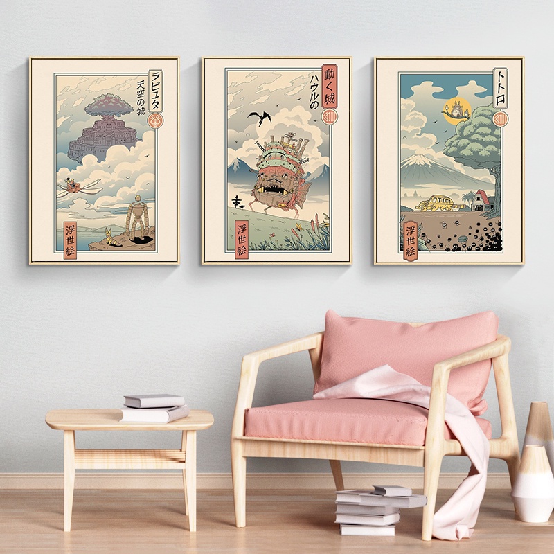 Aesthetics Totoro Ponyo Cat Canvas Painting Intage Anime Ghibli Studio ...