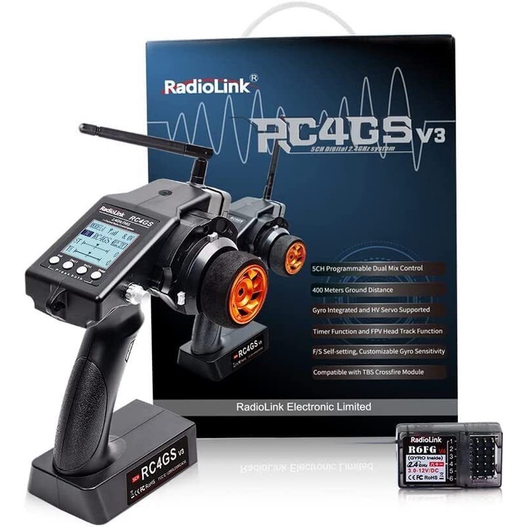 DTXMX Radiolink RC4GS V3 2.4Ghz 5CH RC Transmetteur Télécommande avec R6FG Gyro Récepteur pour