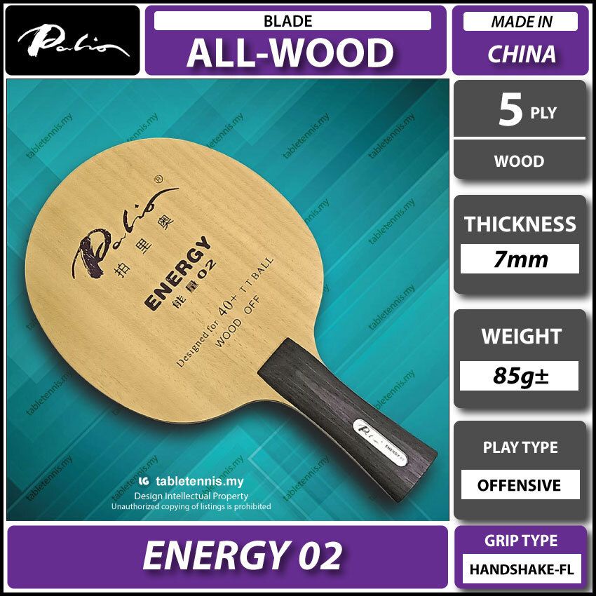 Palio Blade Energy 02 FL All Wood Table Tennis Blade Paddle Bat Ping