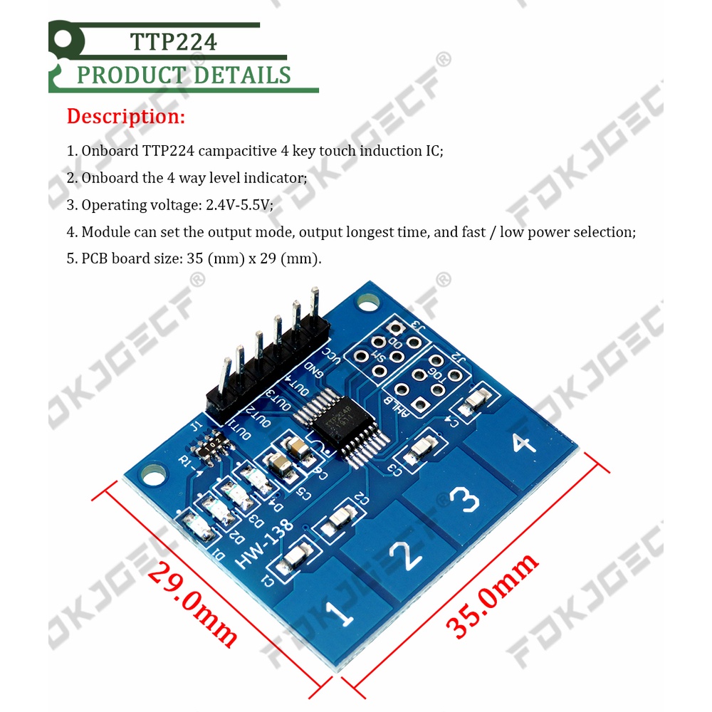 Sensore Touch Capacitivo HALJIA - Per Arduino Uno/Due/Mega, Tipo Jog, Basato Su IC TTP223B, Low Power