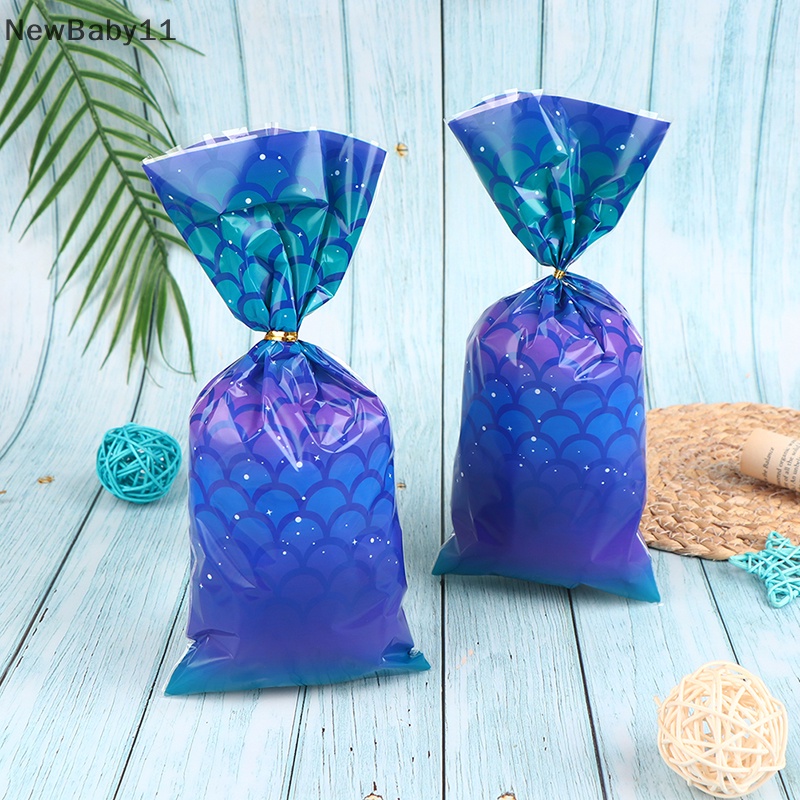 NY 50Pcs Mermaid Party Gift Bag Candy Biscuit Packing Bag Mermaid Tail