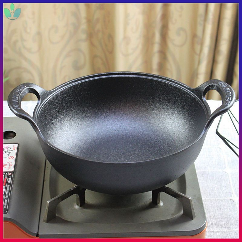 Chefarone Wok En Fonte Avec Revêtement émaillé - Poêle Antiadhésive Avec Poignée En Bois Détachable - Ustensile De