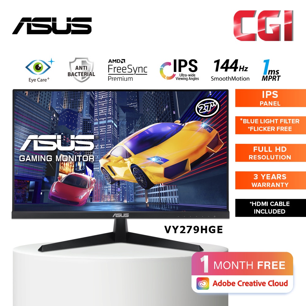 Asus 27" VY279HGE IPS FHD 144Hz 1ms Freesync Premium Antibacterial Eye