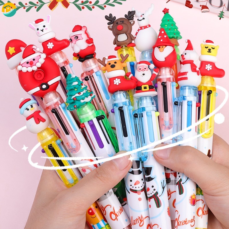 Kawaii Christmas Theme 6 Colors Retractable Ballpoint Pen Cartoon Santa ...