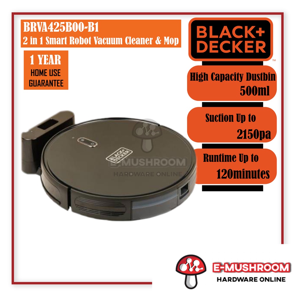 BLACK & DECKER BRVA425B00 2-IN-1 ROBOTIC VACUUM & MOP, 14.4V, 2150PA, 500ML DUSTBIN, 300ML WATER TANK