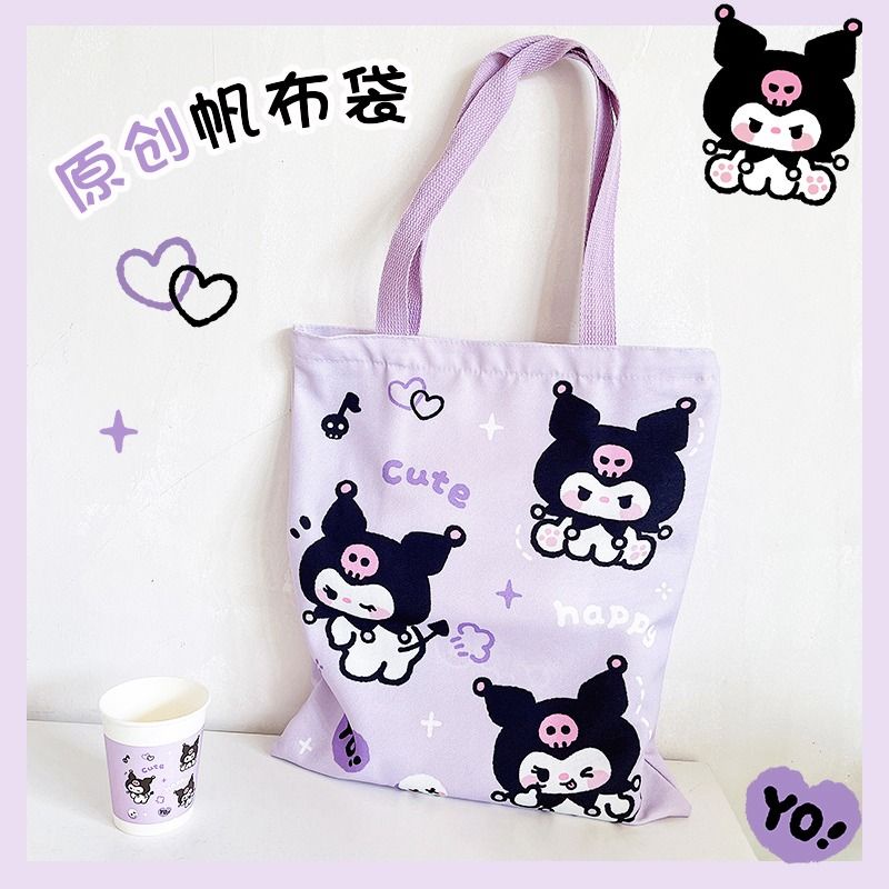 Kuromi Bag Student canvas bag shoulder bag cute beg kuromi sanrio bag ...