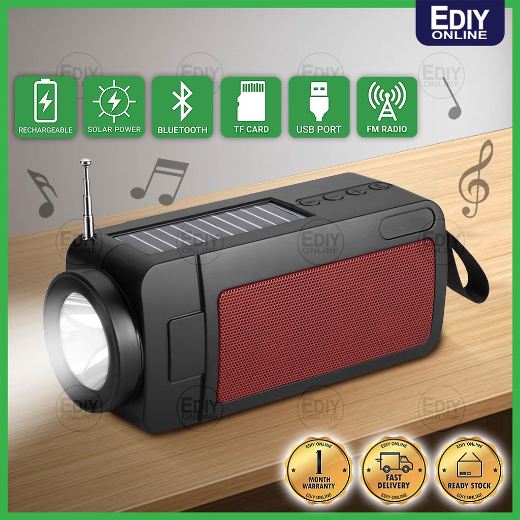 DUAL SOLAR + FM RADIO + TORCH LIGHT LED WIRELESS USB BLUETOOTH SPEAKER ...