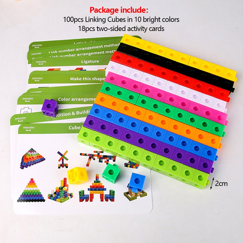 Math Linking Cubes with Activity Cards Set Number Blocks Counting Toys ...