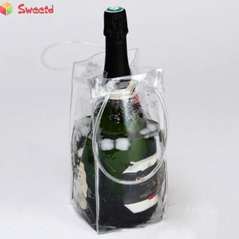 Clear PVC Ice Bag Carrier Bottle Wine Cooler Holder Chiller Gift Party