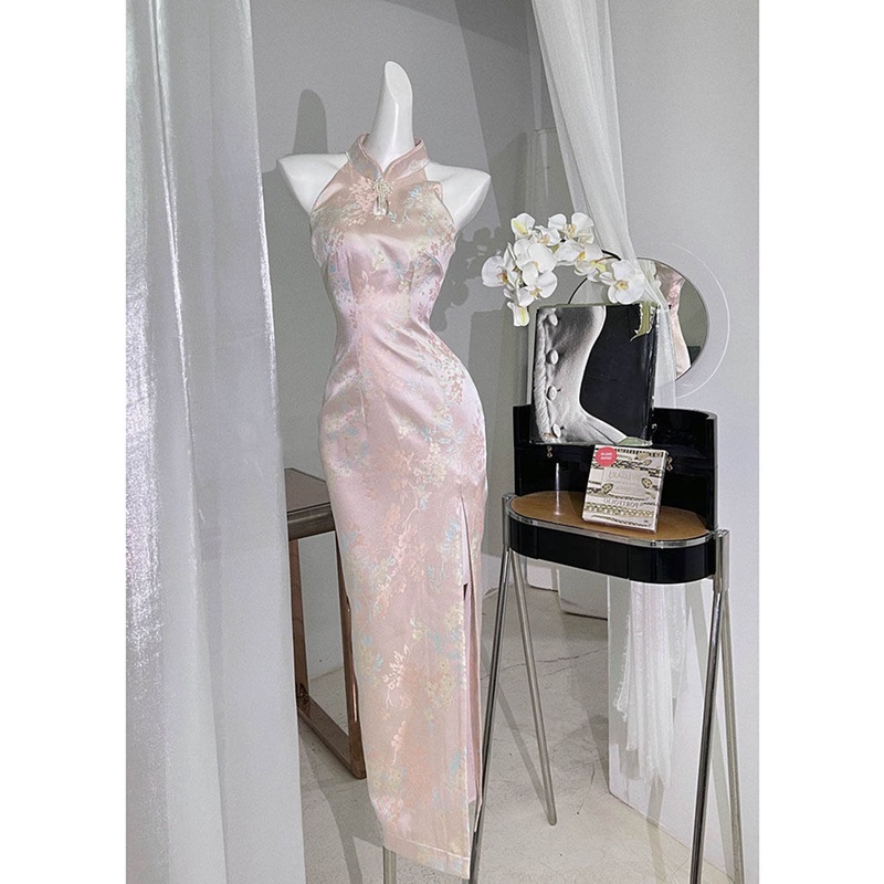 Women Pink Summer Floral Cheongsam Chinese Style Female Qipao S-XXL ...