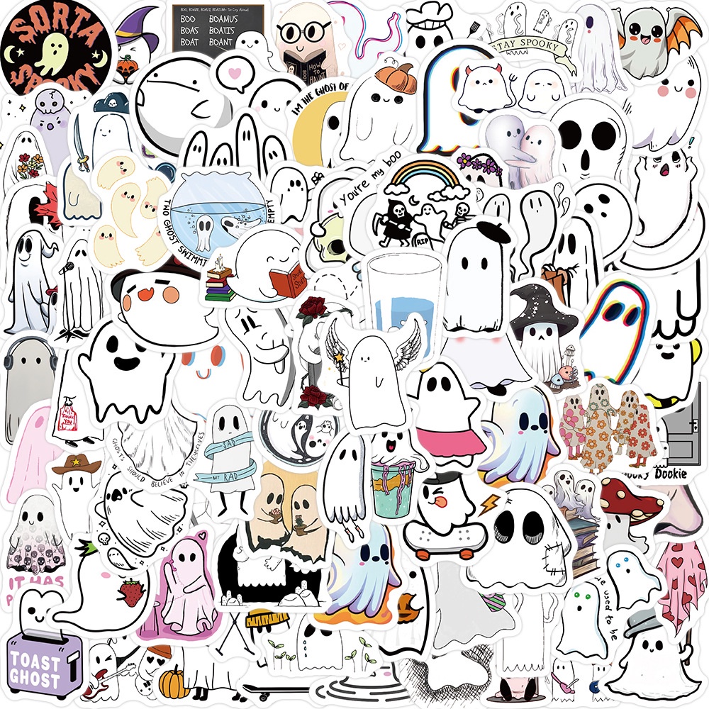 100PCS Cute Ghost Halloween Graffiti Stickers For Luggage Phone Case ...