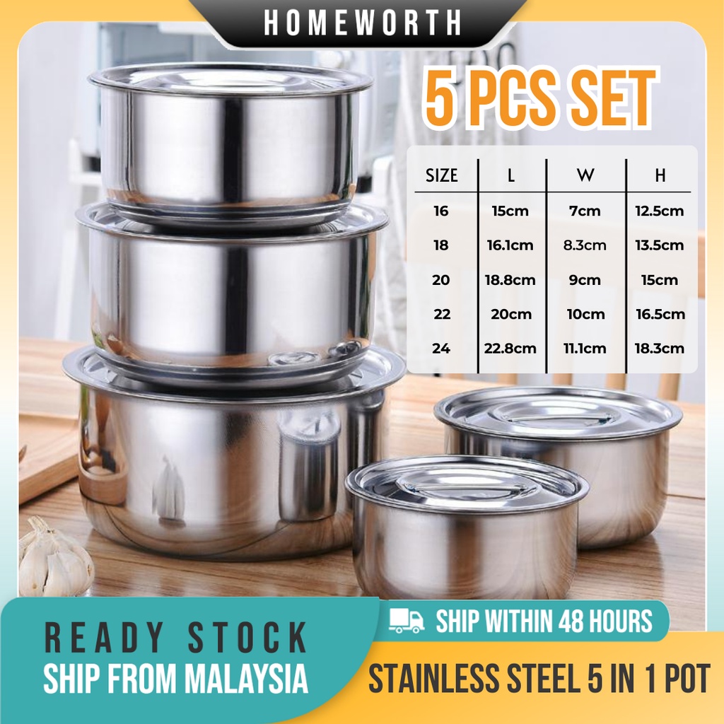 HOMEWORTH 5 In 1 Stainless Steel Conditioning Food Stock Pot With Lid ...