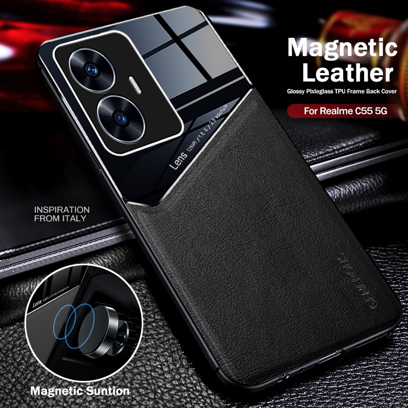 Realmi C55 Case Magnetic Holder Leather Phone Cover For RealmeC55 ...