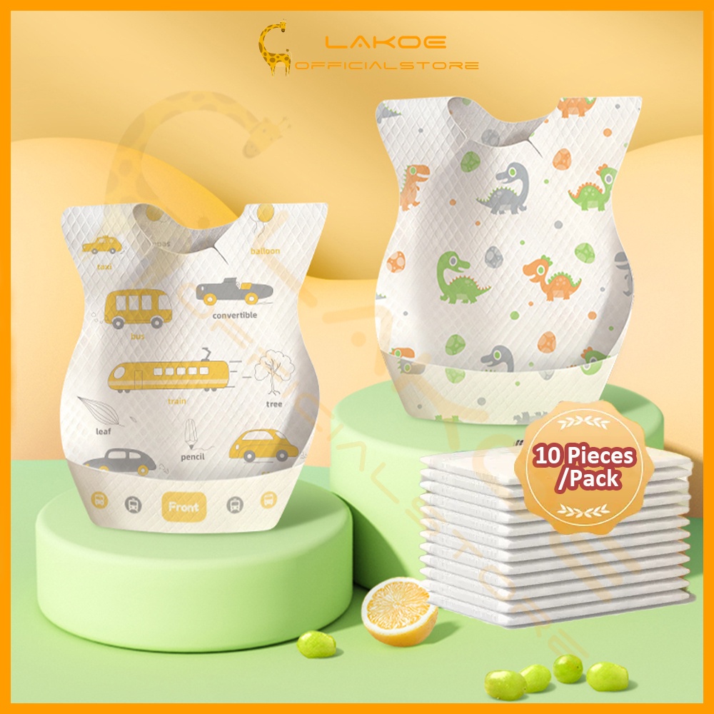 LAKOE 10Pcs/ Pack Disposable Baby Bibs Waterproof Bib Baby Eating Bibs