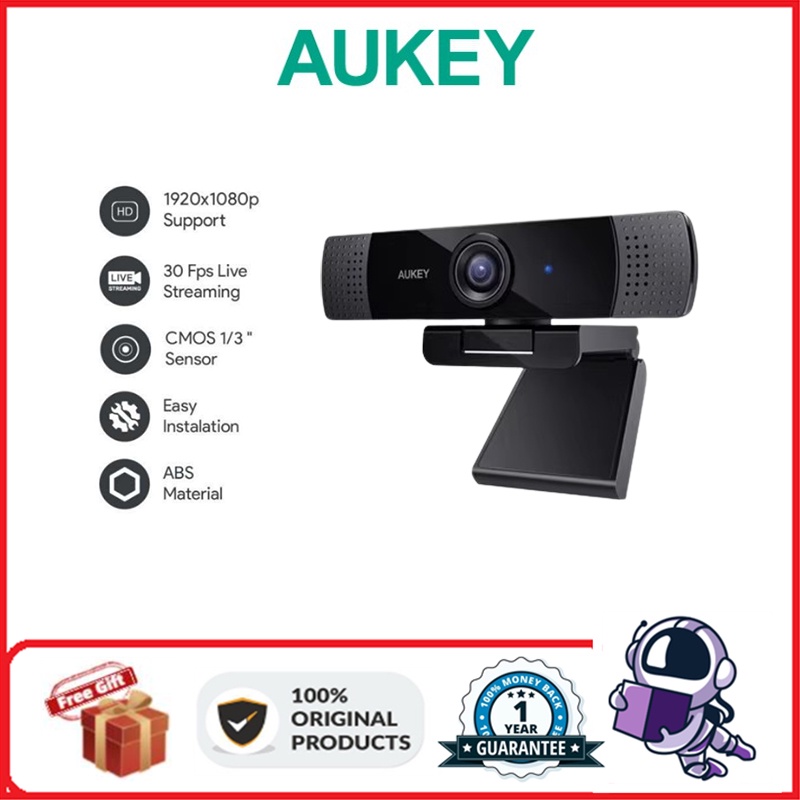 AUKEY PCLM1E webcam, 1080p live streaming camera with stereo