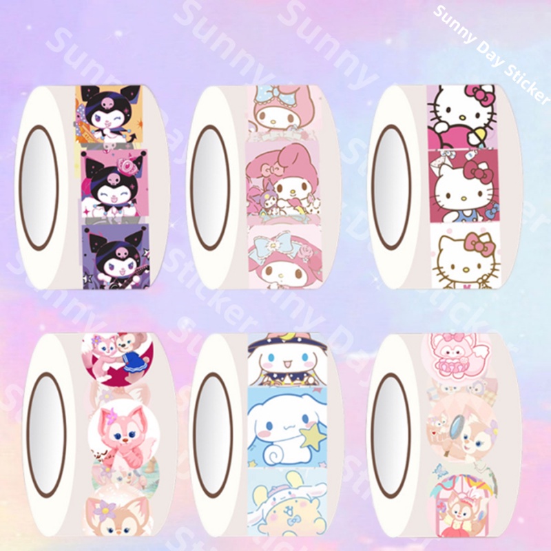 200pcs Kawaii Sanrio Stickers Roll for Kids Toys Kuromi Hello Kitty ...