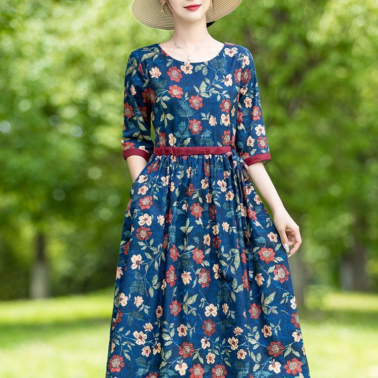 Ethnic Style Floral Cotton Linen Dress Women 2023 New Style Spring ...
