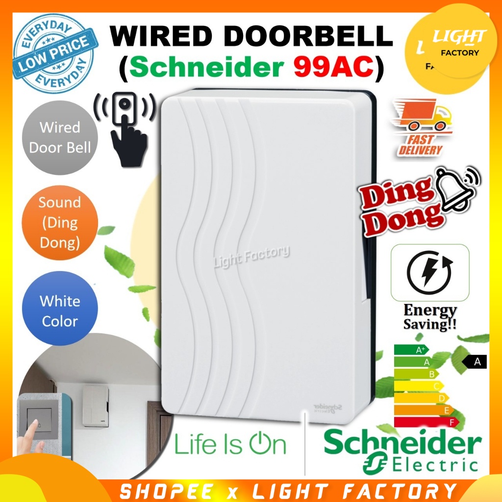 Schneider 99AC Door Bell 240V Mechanical Ding Dong Chime Wired Doorbell Loceng Pintu Retouch