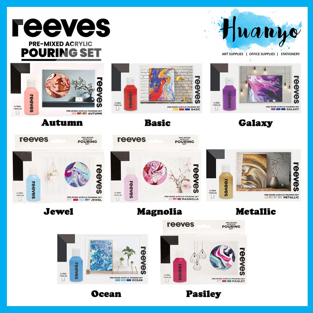 [HUANYO] Reeves Pre-Mixed Acrylic Pouring Medium Painting Colour Set ...