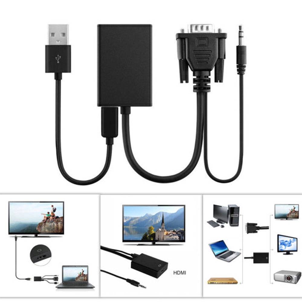 VGA to HDM Converter With Audio Male to Female Adapter Cable For PC ...