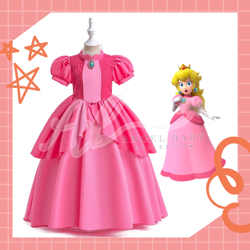 Angel Baby Kids Mario Princess Peach Costume Cosplay Budak Princess Peach Gaun Kostume Shopee Malaysia