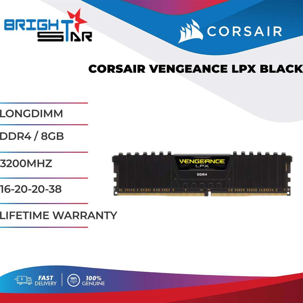 CORSAIR VENGEANCE LPX BLACK DDR4 8GB 3200MHZ LONGDIMM DESKTOP RAM ...