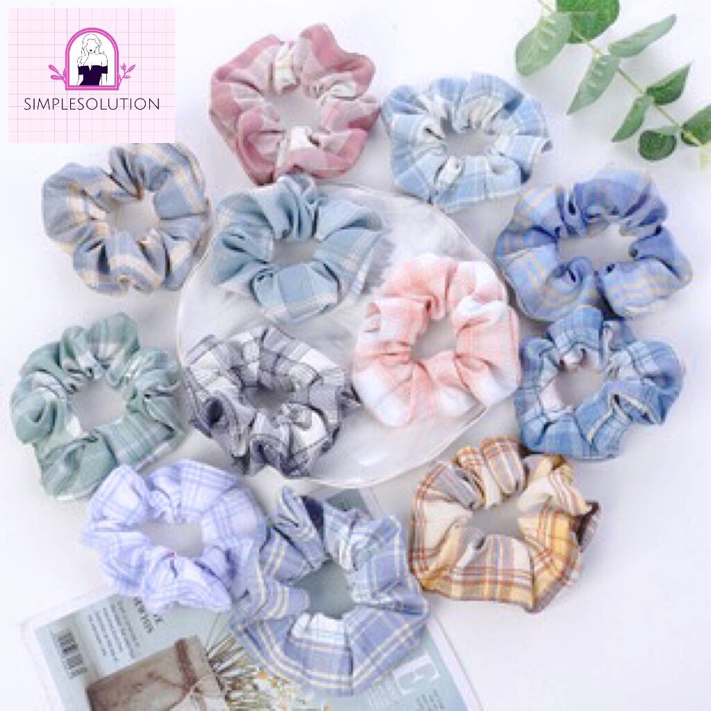 Korean Hair Tie Adorable Fashion Plaid Big Hair Ring Korea Hairbands ...