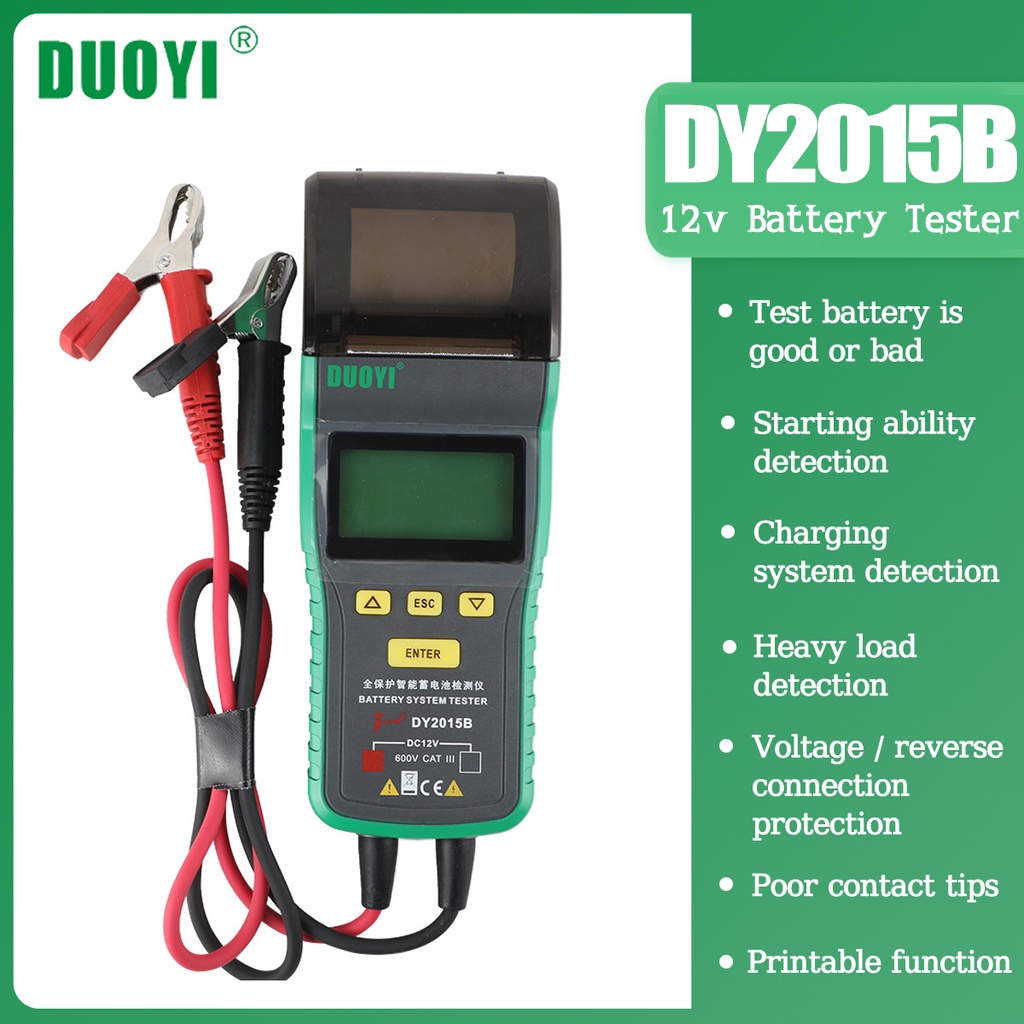 DUOYI DY2015B Car Battery Tester with Printer 12V LED Screen Battery