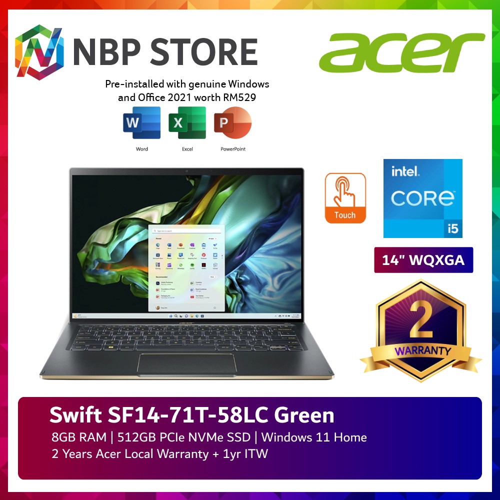 Acer Swift SF14-71T-58LC 14'' WQXGA Touch Laptop Mist Green ( I5-13500H ...