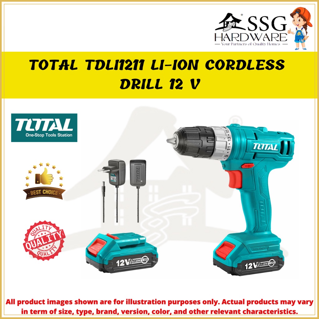 Total Tdli1211 Li Ion Cordless Drill 12v Battery Drill Machine Mesin Penebuk Lubang Dinding 