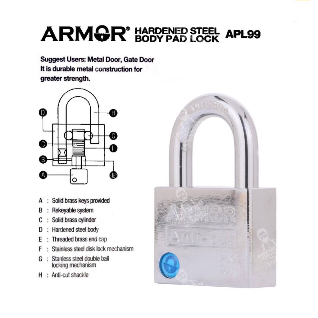 Armor APL-99 50mm Anti Cut Pad Lock | Shopee Malaysia