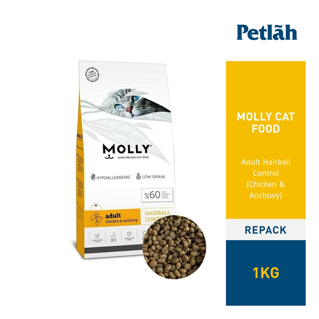 Molly Cat Food Adult Hairball Control Chicken & Anchovy 1kg (Repack