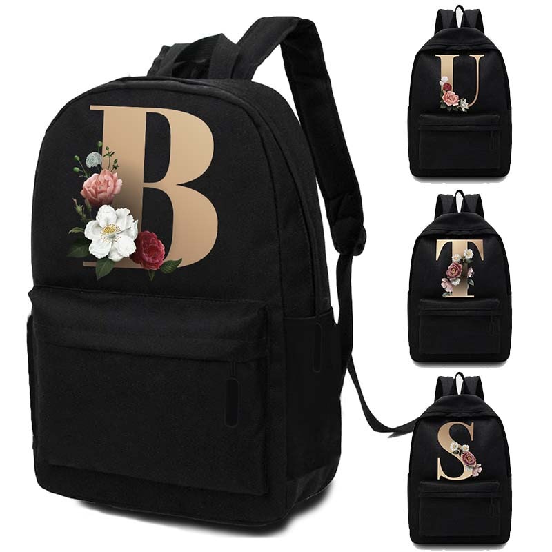 Women Backpacks Students Shoulder Large Capacity Travel Gold 26 Letters ...