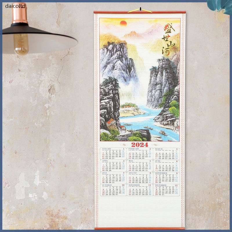 Chinese Wall Scroll Calendar Dragon Year Hanging 2024 Living Room