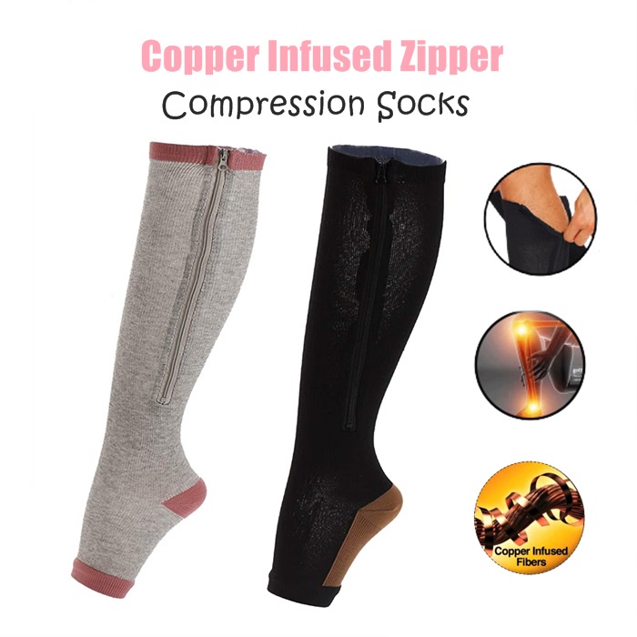 Open Toe Knee Length Zipper Compression Stockings Women Slim Sleeping ...