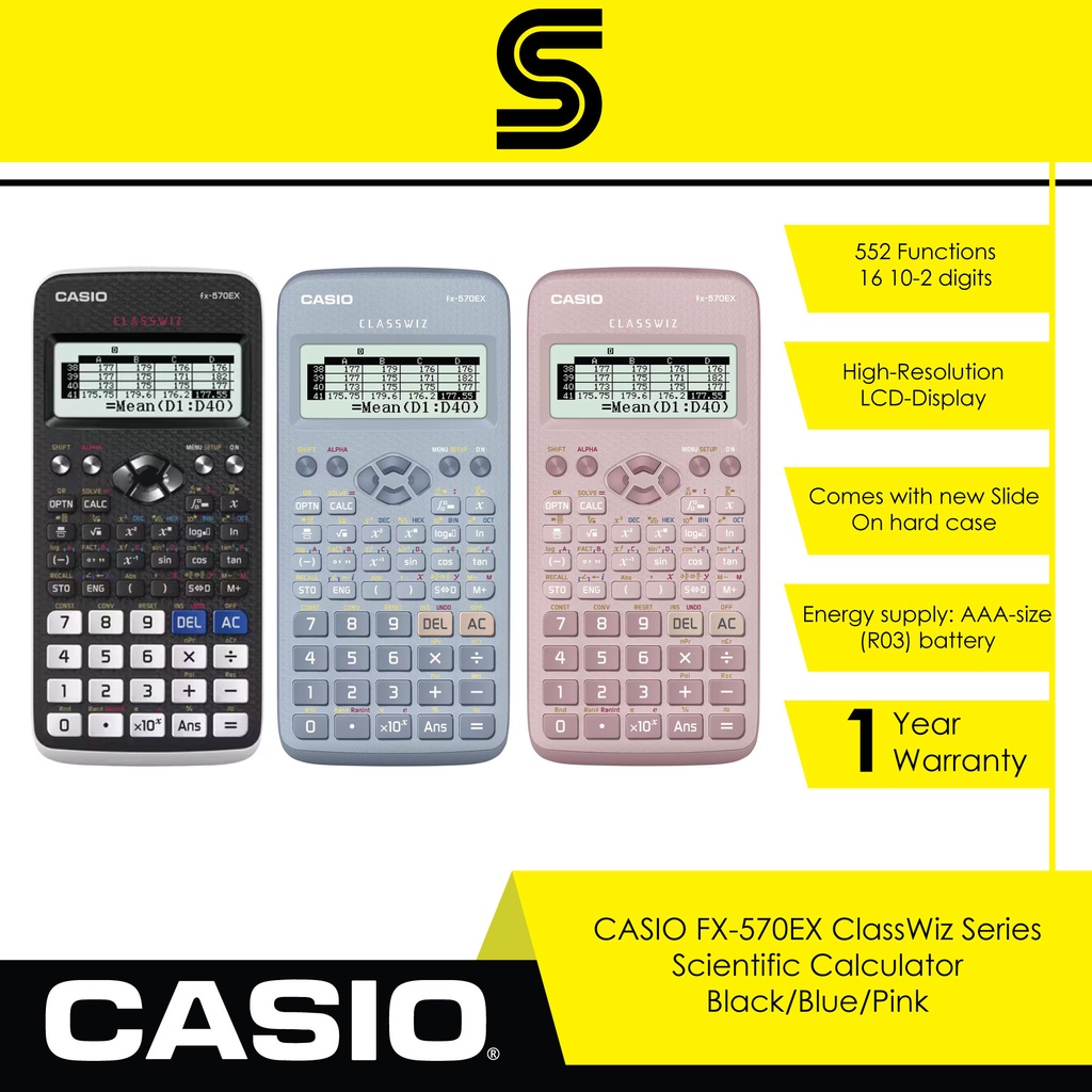 CASIO FX-570EX ClassWiz Series Scientific Calculator - Black/Blue/Pink ...