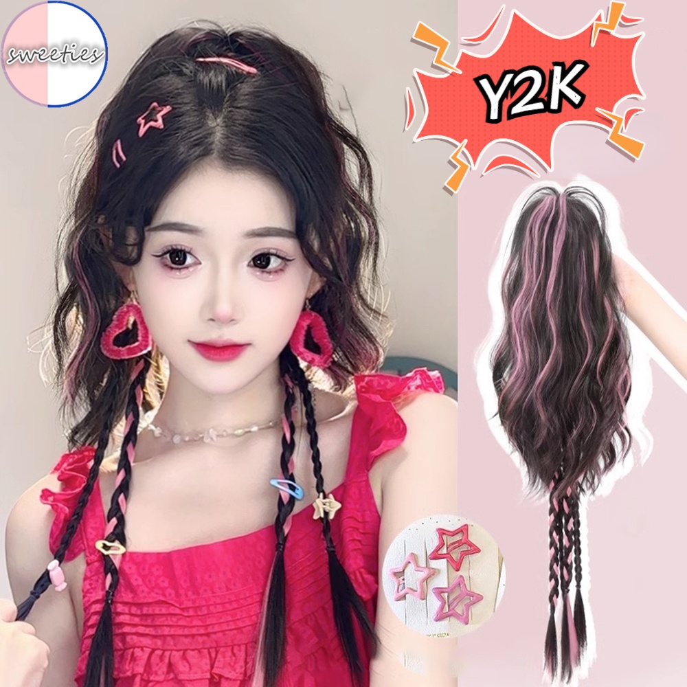 Y2K Millennium Hotties Highlight Dyeing Curly Boxing Braid Ponytail Wig ...