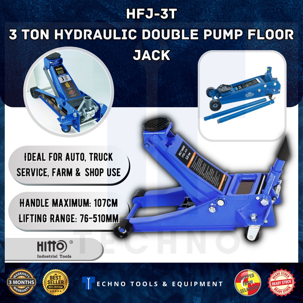 HITTO HFJ3T 3 Ton Low Profile Floor Jack Double Hydraulic Pump Jack