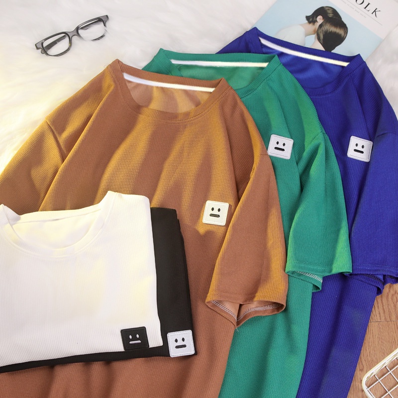 T Shirt Lelaki Waffle Short Sleeve Tshirt Men's Summer Loose Versatile Fashion Brand Underlay