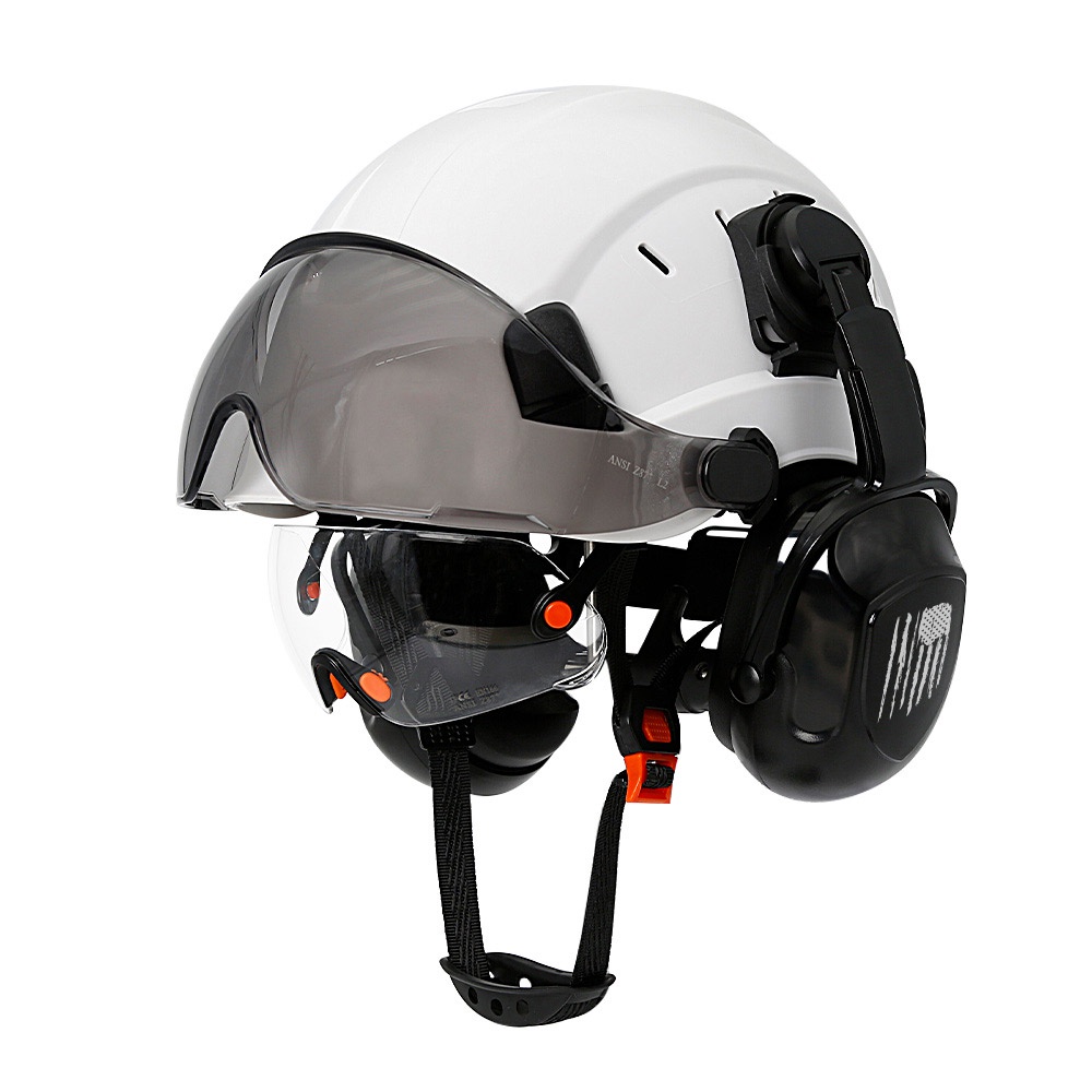CE Construction Safety Helmet With Visor Built In Goggle Earmuffs For ...