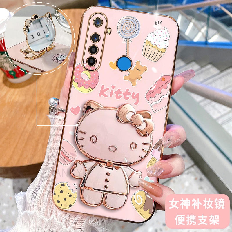 Casing Realme 5i 5s realme 6i c3 c3i realme pro phone case silicone  shockproof Cover new design Hello Kitty Cat with Makeup Mirror Portable 3D 