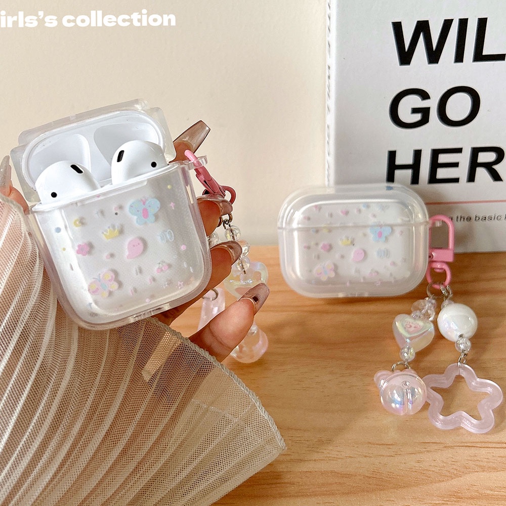 Cute Transparent Butterfly Flower Case for AirPods Pro Earphone Case  Cover for AirPods AirPod Pro Bluetooth Shell Keychain