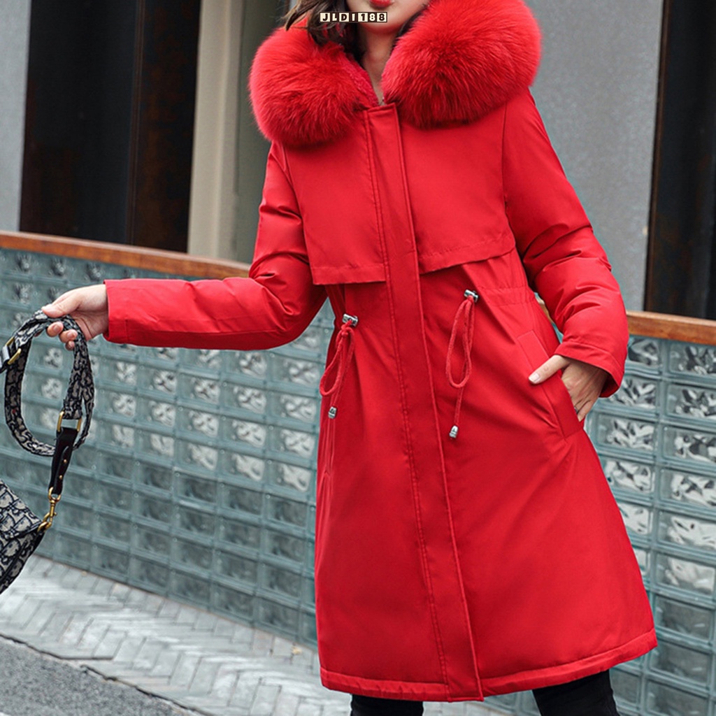 Women's Winter Fleece Coat Waterproof Lined Warm Cotton Long Coat