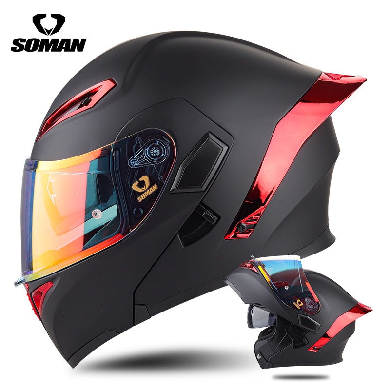 SOMAN Motorcycle Riding Reveal Full Helmet.Double Lens Revealing Helmet ...