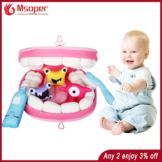 Msoper Children Teeth Brushing Toys Plush Oral Teeth Set Teaching Aids
