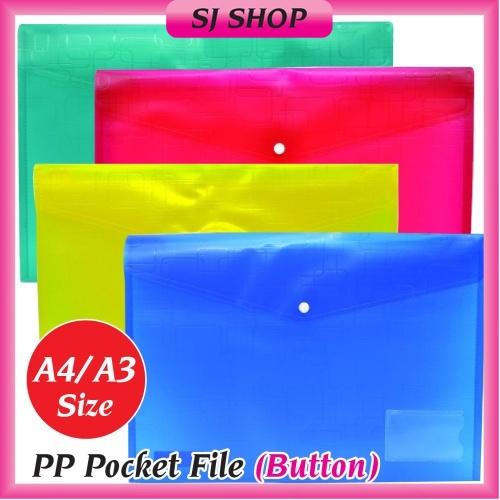 PP Pocket File with Button | A4 and A3 | Button Pocket File / Poket ...