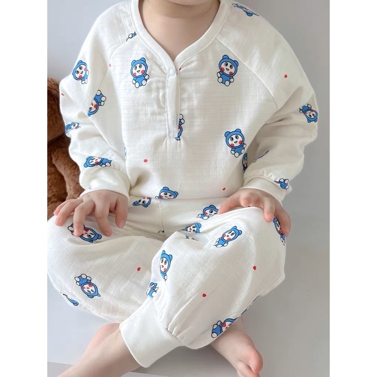 Ready Stock Newborn Gauze Pajamas Baby Cotton Gauze Pajamas Boys Girls