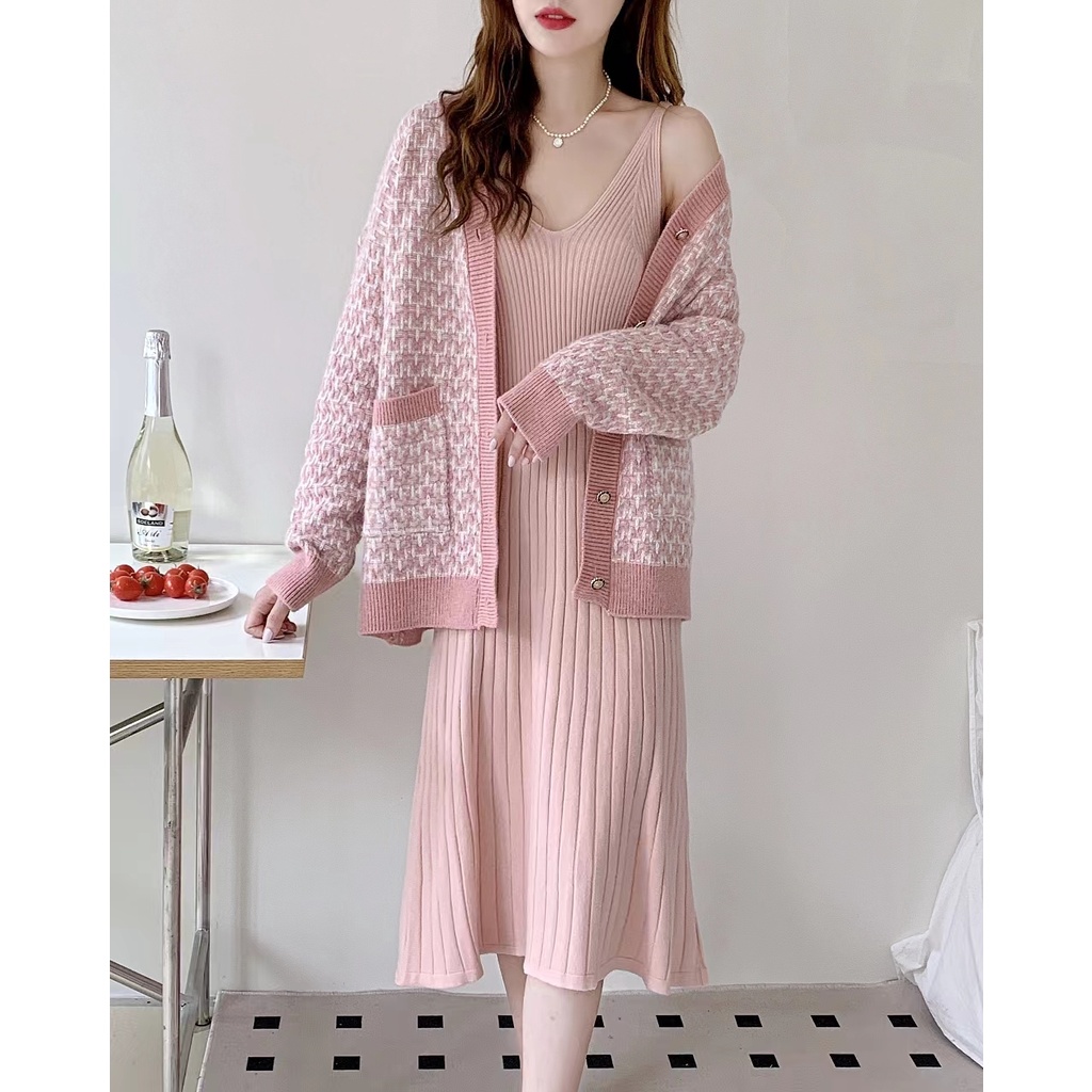 2pcs Set Grace Pregnant Women Dress Set Autumn Suit Knitted Tank Top ...