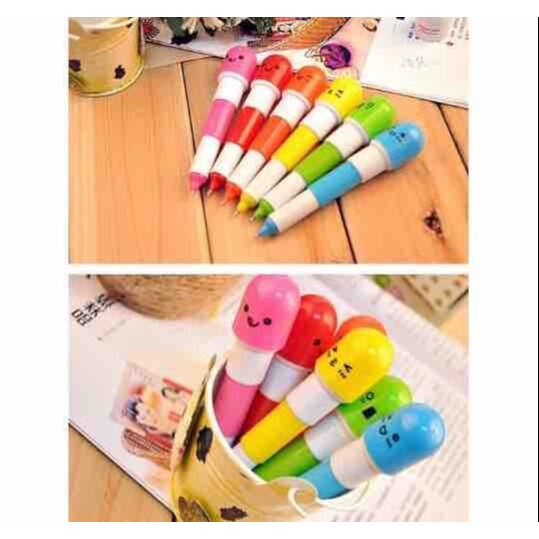 5-Handle Pill Capsule Pen Retractable Cute Fancy Pattern Shape Blue Ink ...